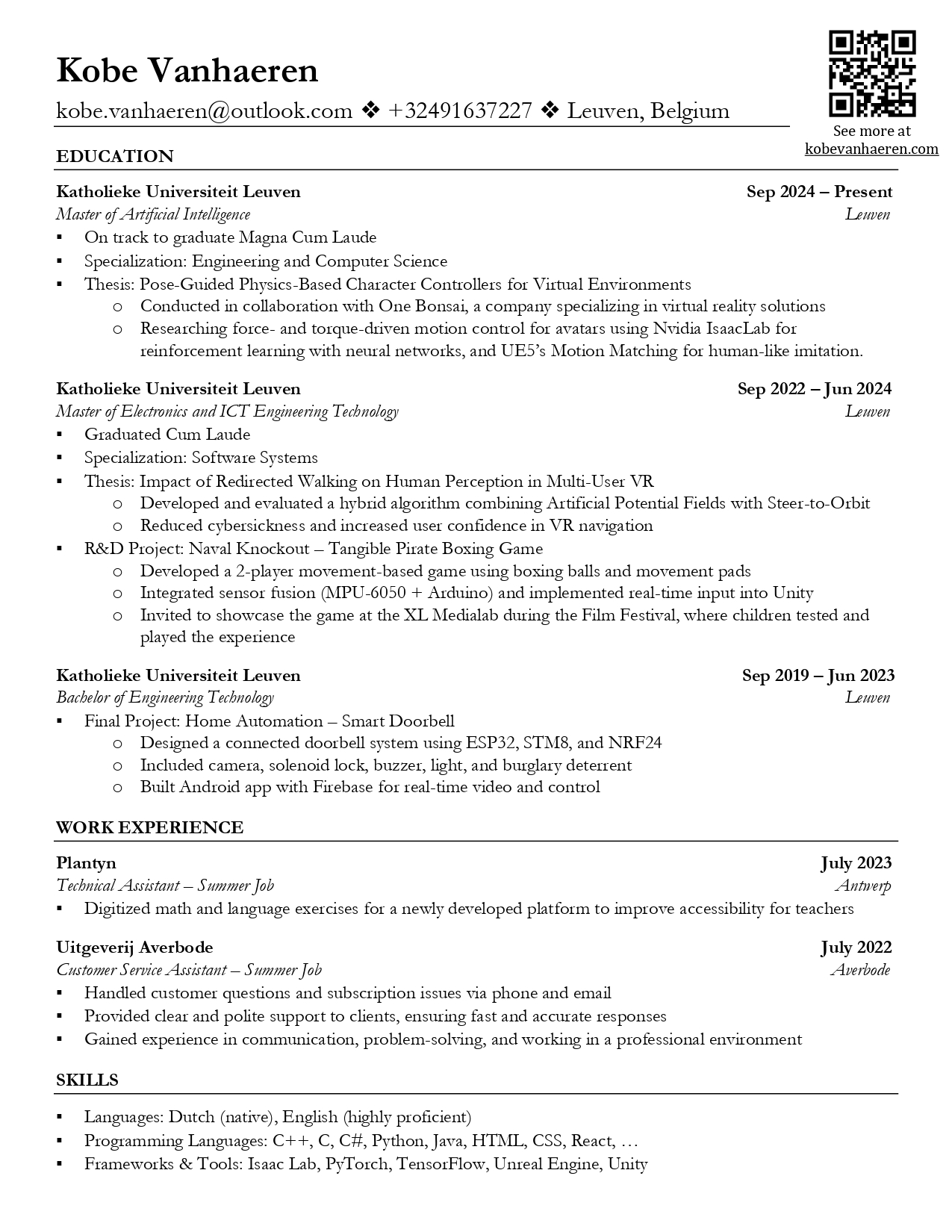 Kobe Vanhaeren Resume